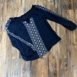 White House Black Market navy boho shirt